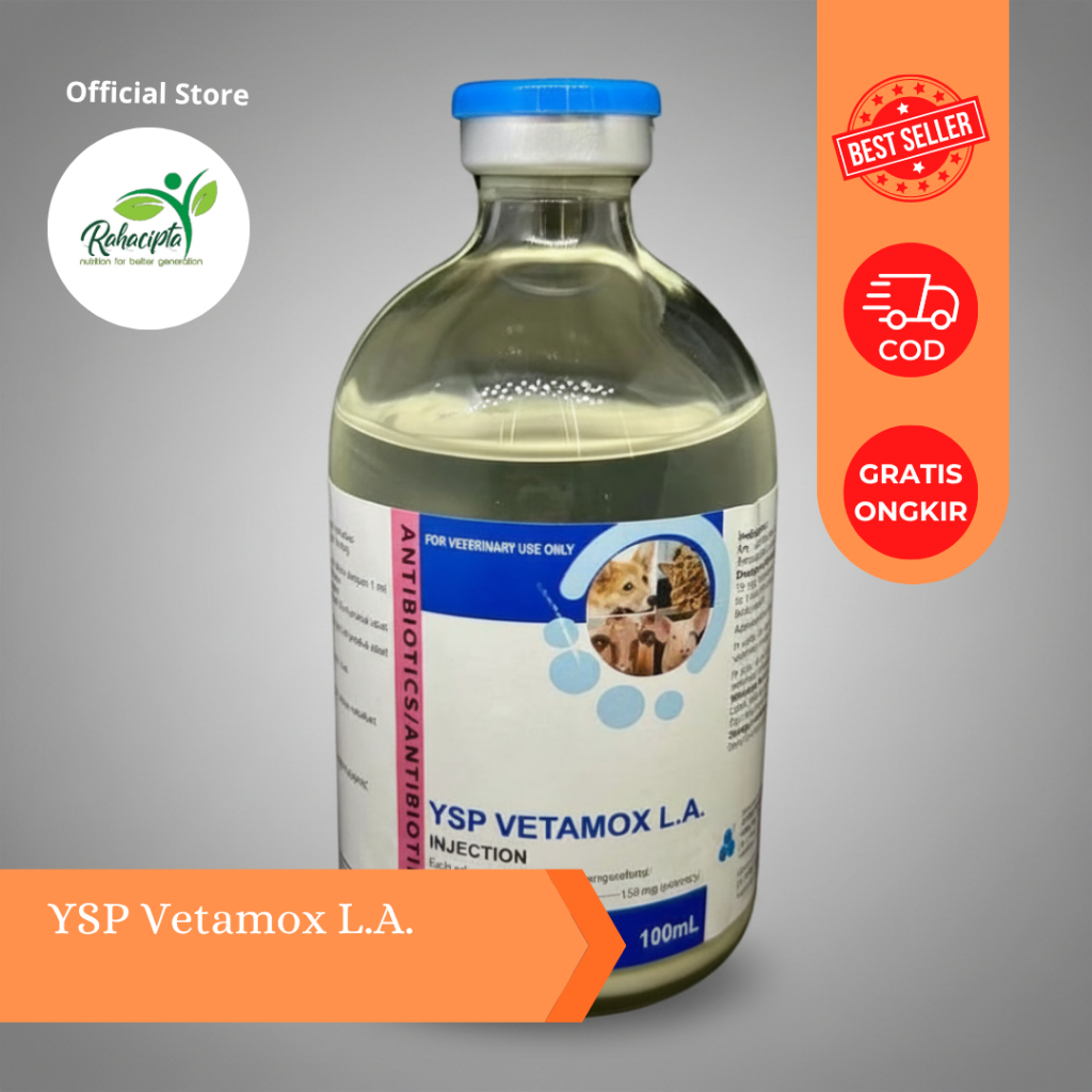 YSP Vetamox LA Inject 100 ml | Amoxicillin Inject | Antibiotik Ternak | Obat Hewan | Obat Pencernaan