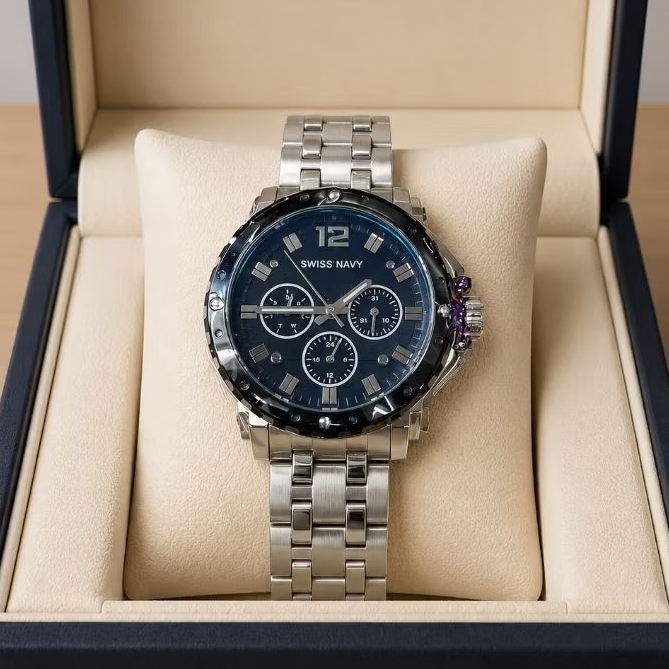 Jam tangan analog wanita sport SWISS NAVY SN 8939L- ss black garansi resmi original 1thn