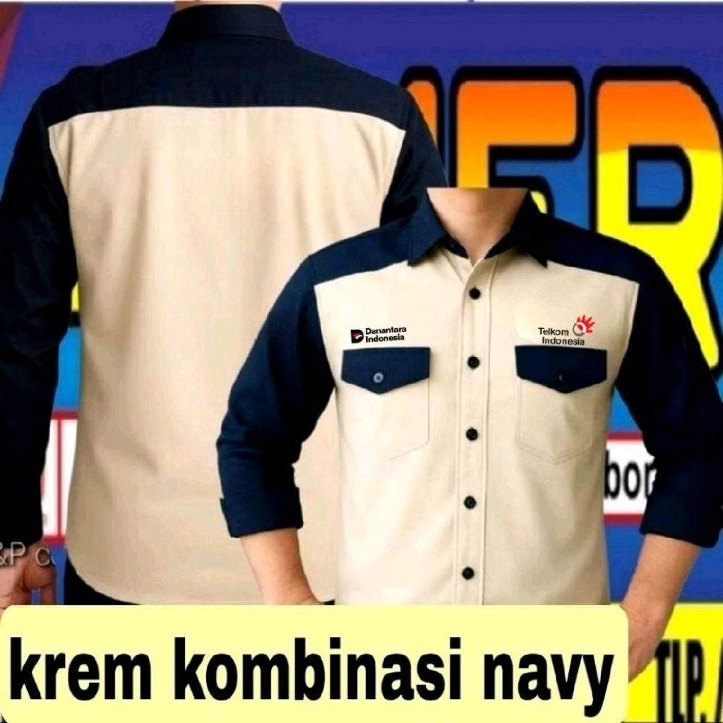 ready stok krem kombinasi kemeja Telkom Indonesia baju dinas Telkom Indonesia baju kerja Telkom Indo