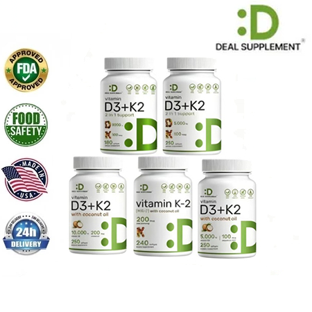 Deal Supplement Vitamin D3 K2 2-1 Complex, Vitamin D3 5000 IU & Vitamin K2 MK7 - 180 & 250 Softgels