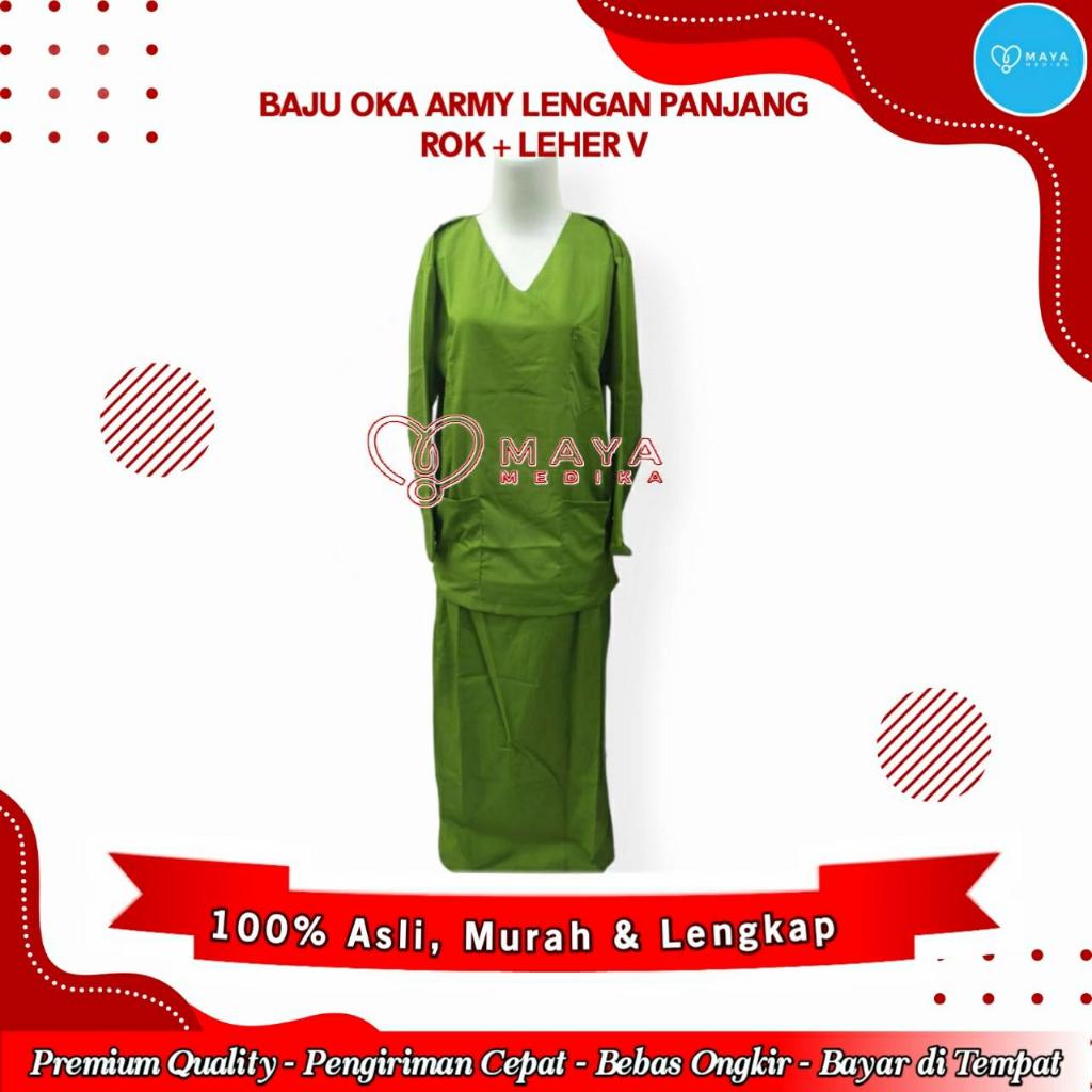 Baju OK Hijau Army Lgn Panjang - Baju Leher V / Rok