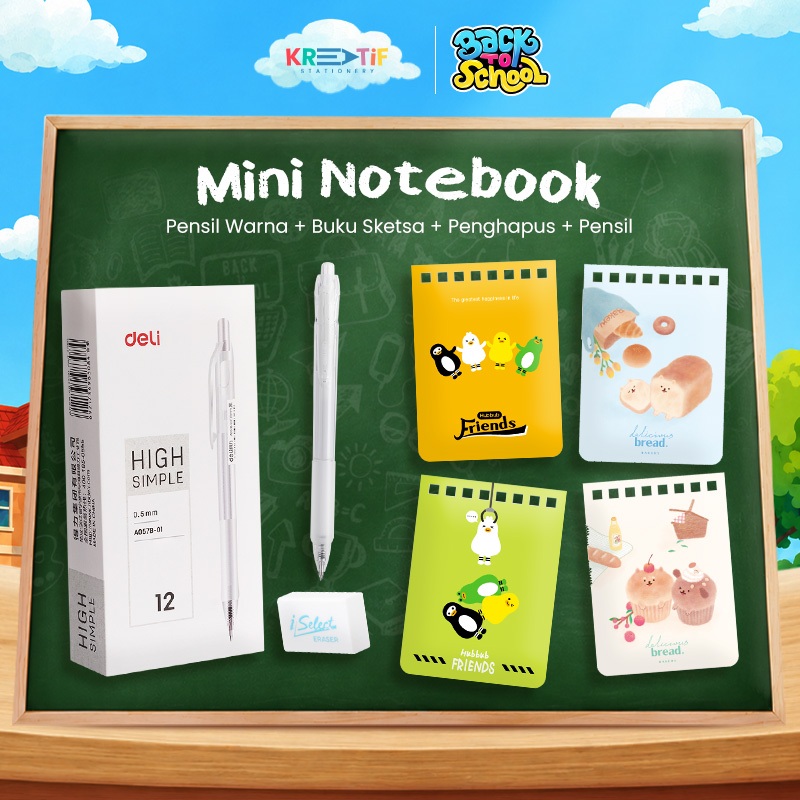 Deli Mini Notebook Starter Pack | Mini Notebook, Pen & Eraser