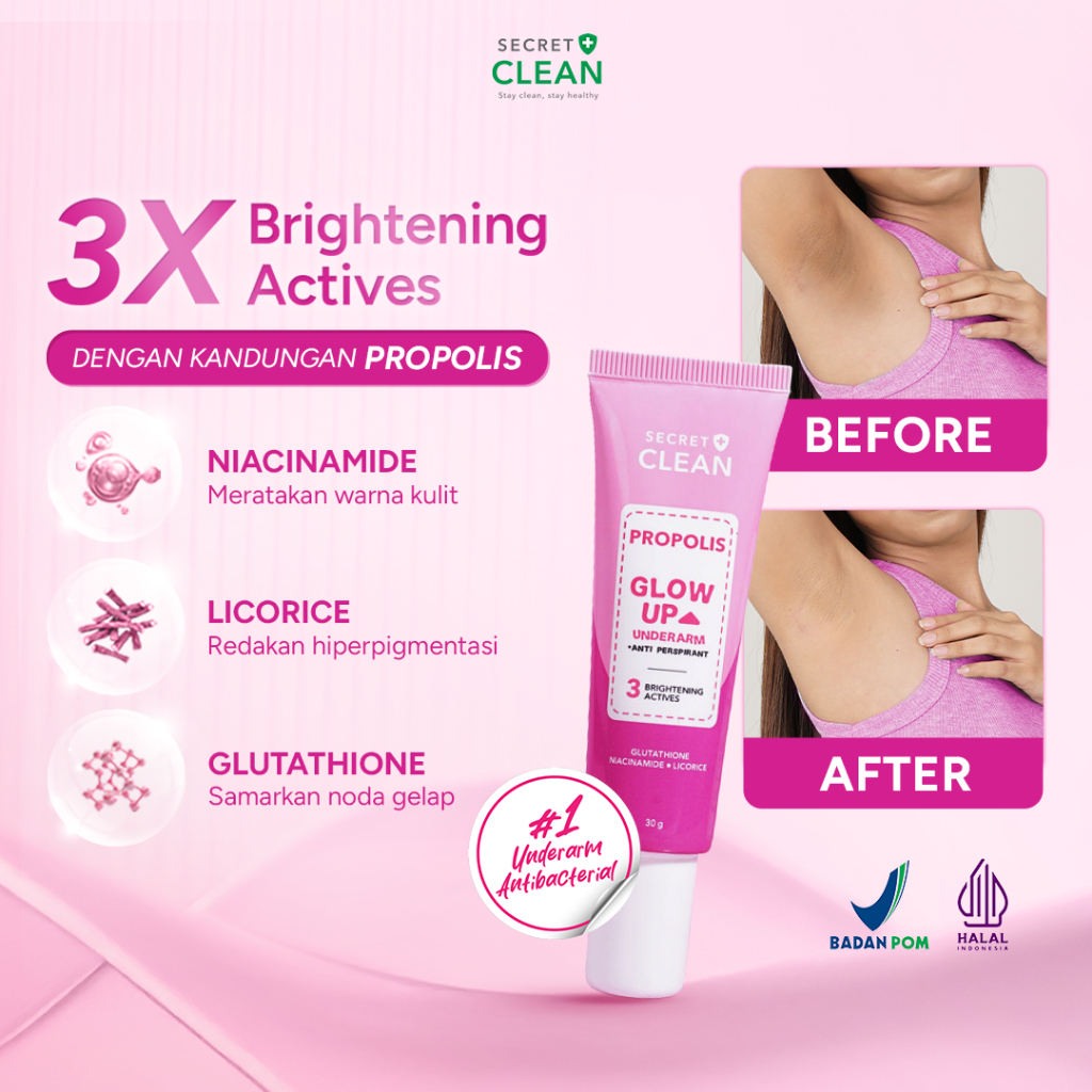 Secret Clean Propolis Glow Up Underarm Anti Perspirant 30gr | Deodorant Brightening Cream Halal | Ke