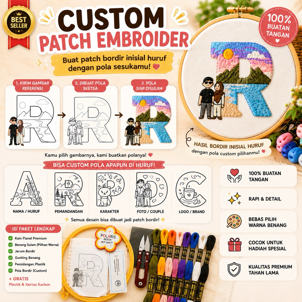 Embroidery Kit Patch Custom | Patch Bordir Custom | Patch Huruf Custom | Patch Bordir Huruf Custom