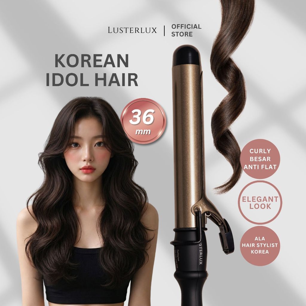 Lusterlux Curling Iron 36mm, Curly, Keriting, Wavy, Curly Natural Tahan Seharian