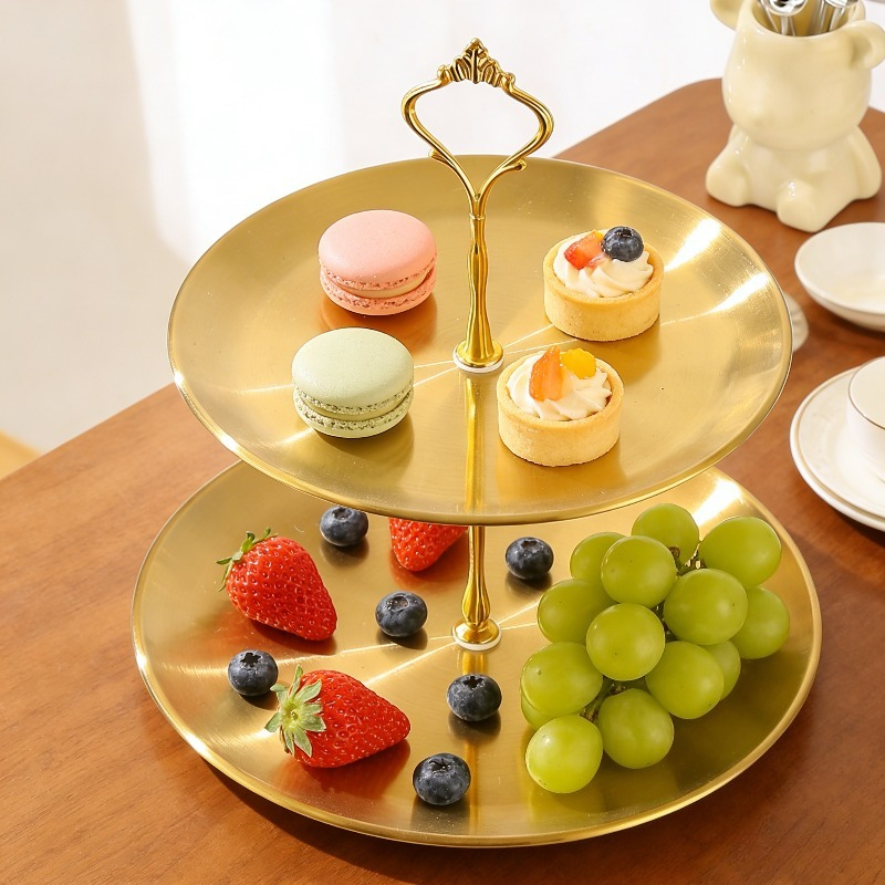 Tempat Kue Cup Cake 2 Tier / 3 Tier Stainless Steel Fruit Plate Cake Display Rack Dessert Table