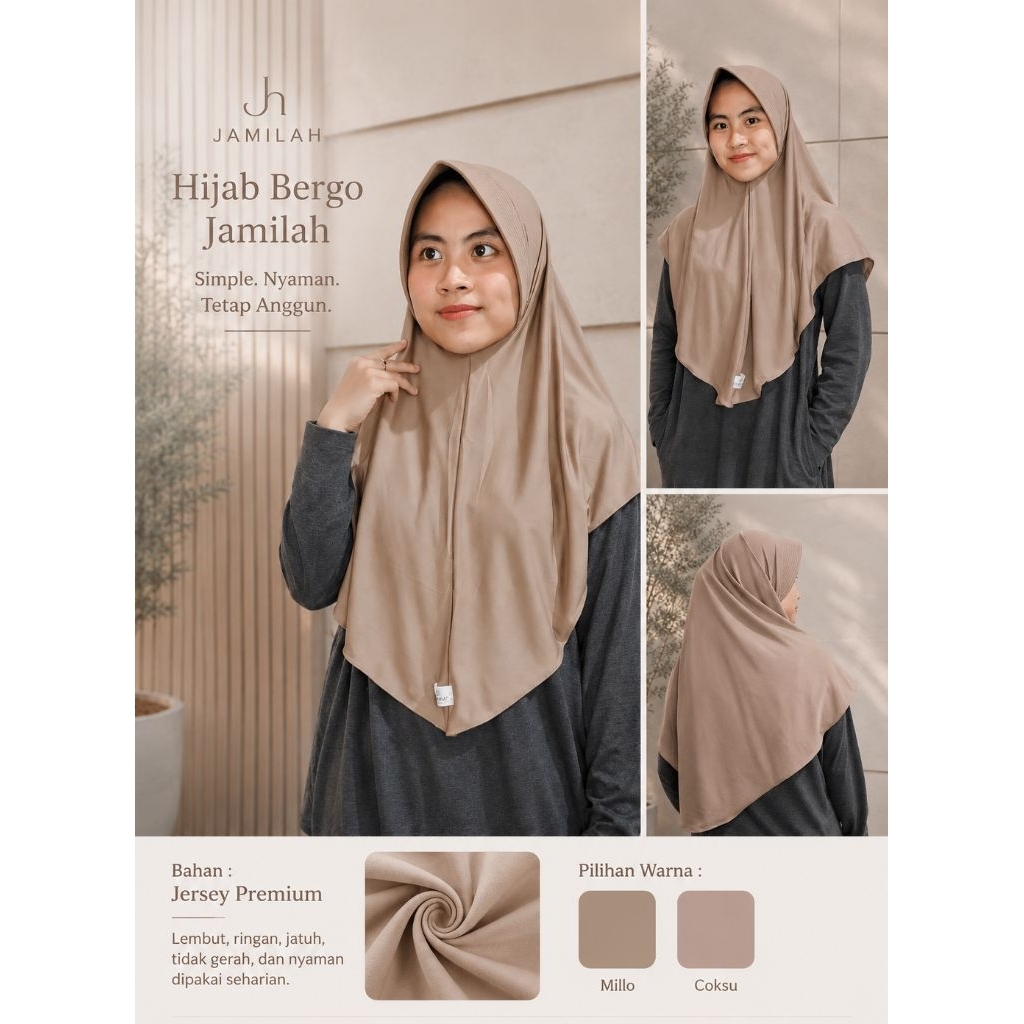 KERUDUNG BERGO, KERUDUNG INSTAN HIJAB JERSY PREMIUM_JH JAMILAH