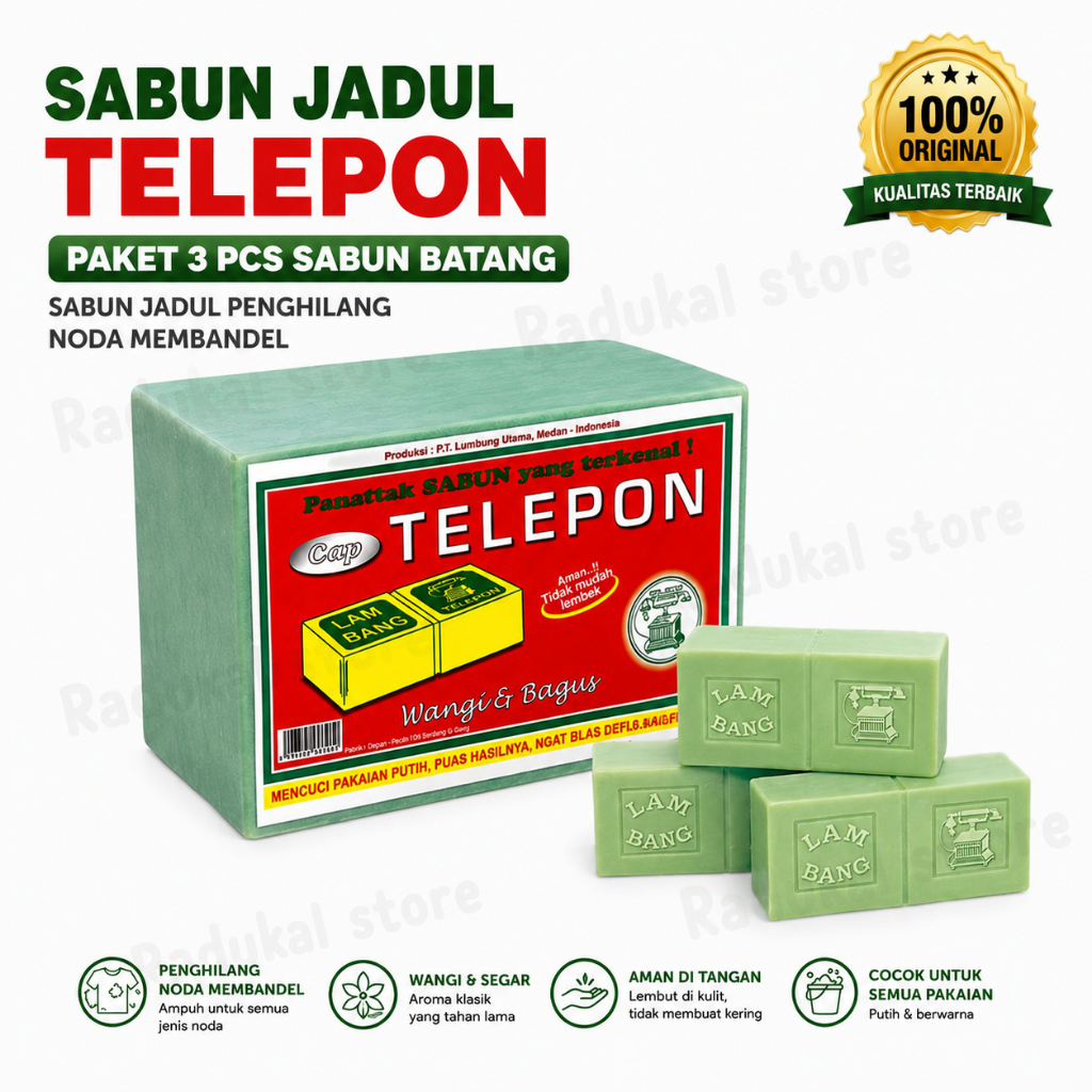Paket 3 PCS - Sabun Batang Jadul Cap Telepon - Sabun Jadul - Sabun Cuci