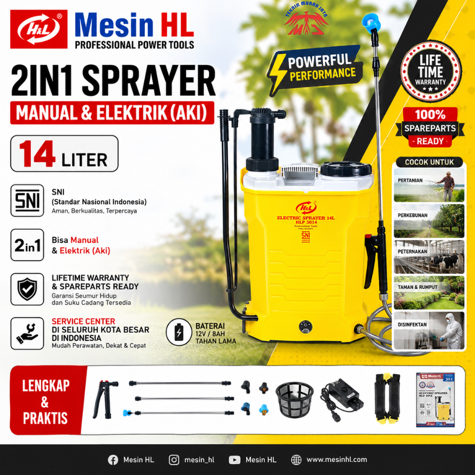 HNL HL H&L Sprayer Hama 14L 2IN1 HLP 3014 Elektrik Manual SNI Tangki Kuning Alat Semprot Semprotan O