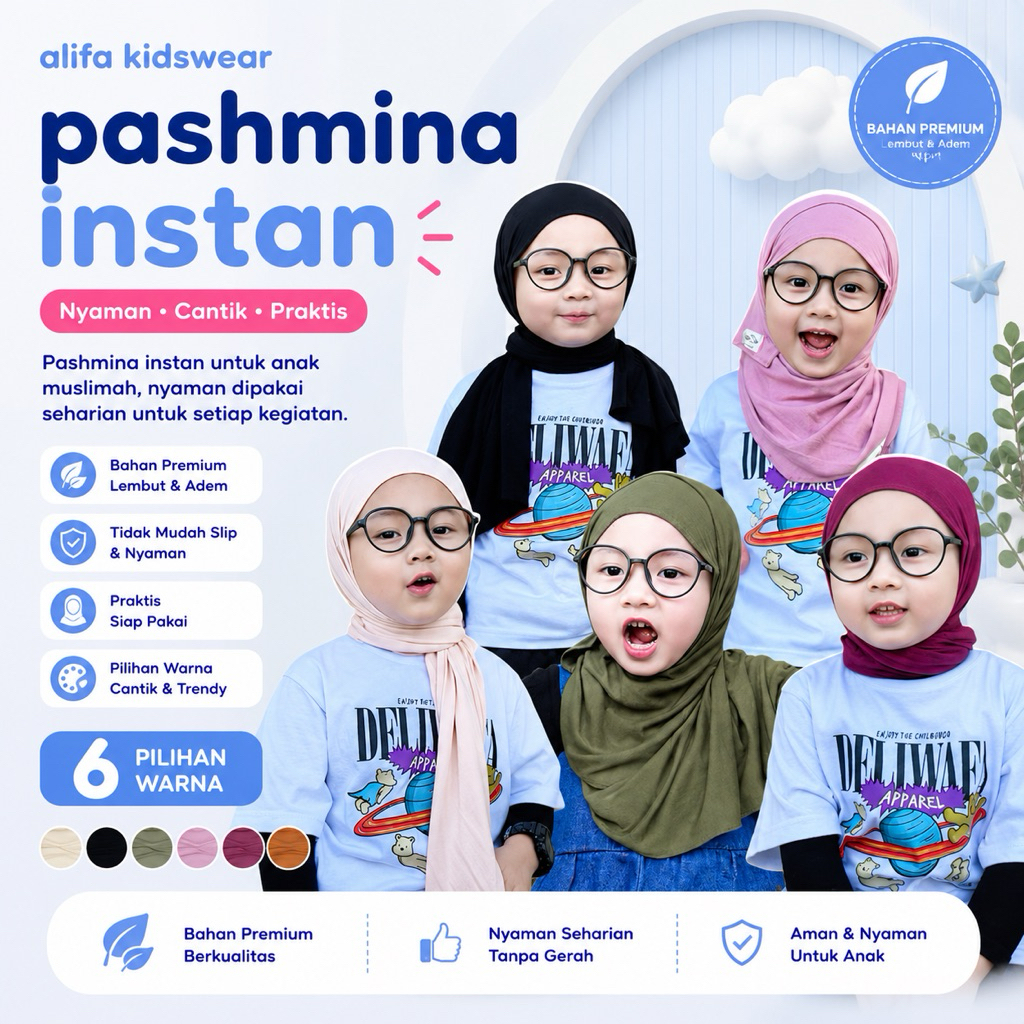 PASHMINA INSTAN ANAK | PASHMINA INSTAN ANAK RAYON SPANDEK | PASHMINA INSTAN ANAK 1-10 tahun