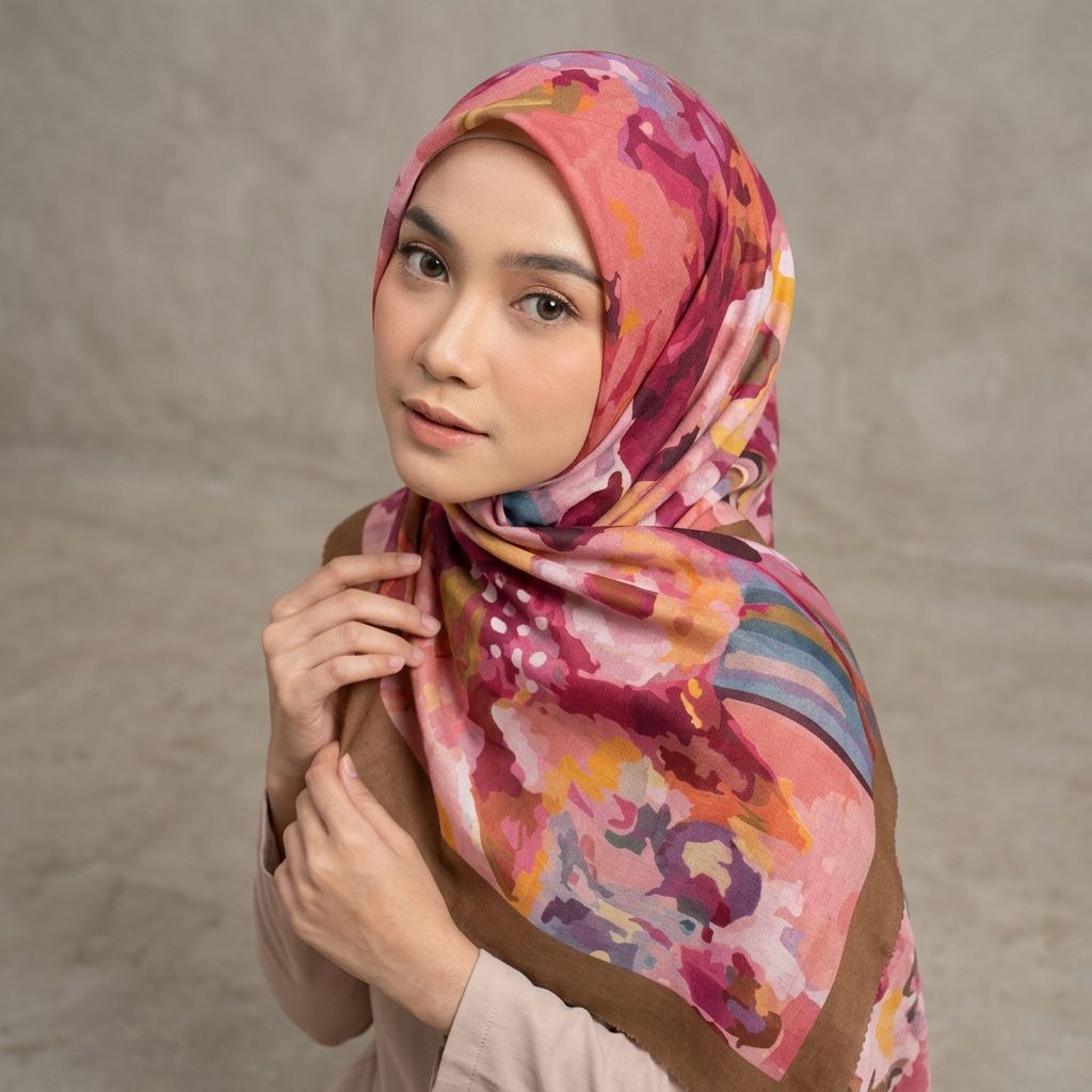HIJAB VOAL MOTIF TERBARU RUSHEL MAROON KODE YG44/SEGI EMPAT VOAL MOTIF DENAY/HIJAB VOAL MOTIF SERI B