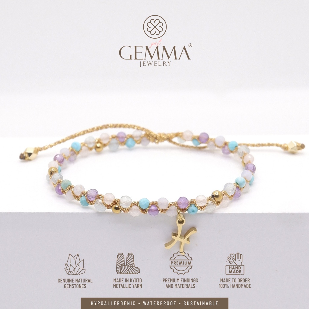 Gemma Jewelry - Pisces Celestial Bracelet | Gemstones & Stainless Steel PVD | Gelang Batu Alam Asli 