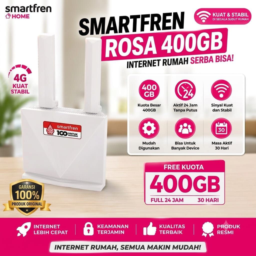 Smartfren Modem 4G LTE Home Router RE 11 ROSA ZTE Bonus Kuota 400GB Full Regular 24 Jam