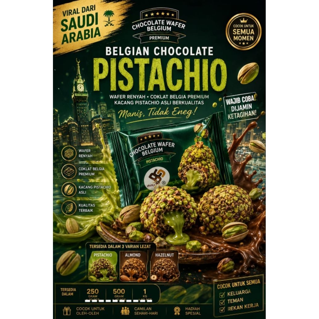 Coklat Wafer Belgium Pistachio Original