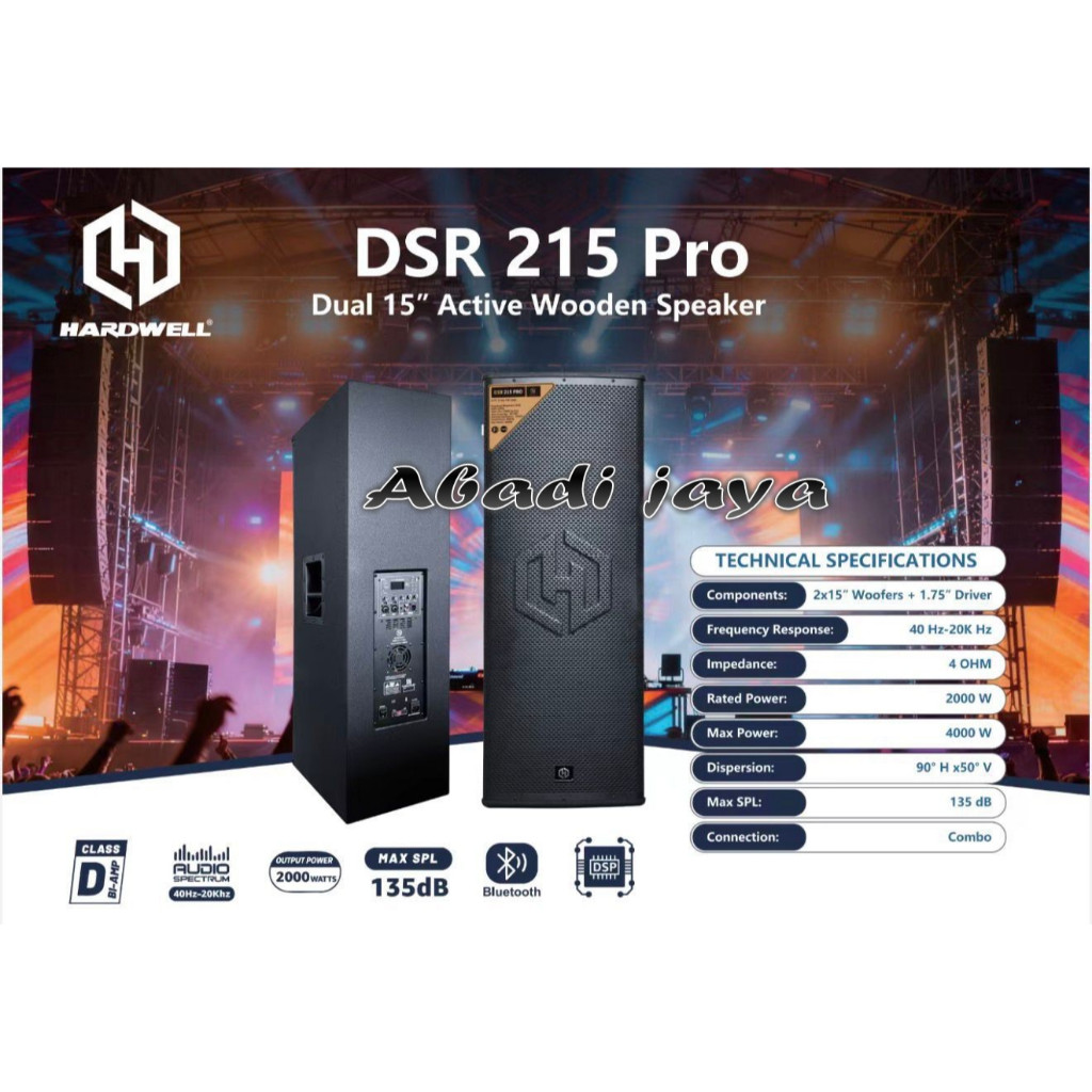 speaker aktif hardwell dsr215pro / dsr215 pro / dsr 215 pro 15x 2 woofer 15'' 1 buah original