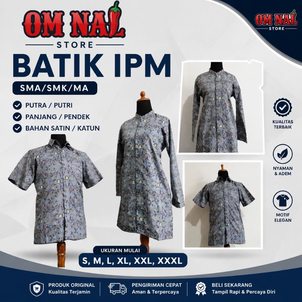 BATIK IPM SMA/SMK/MA MUHAMMADIYAH PANJANG PENDEK PUTRA PUTRI BAHAN SATIN