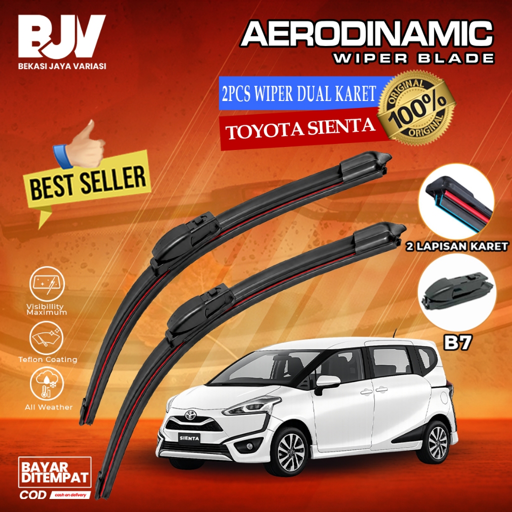 AERODINAMIC Wiper Mobil Dual Blade B7 - TOYOTA SIENTA - Wiper Frameless Dua Karet Universal