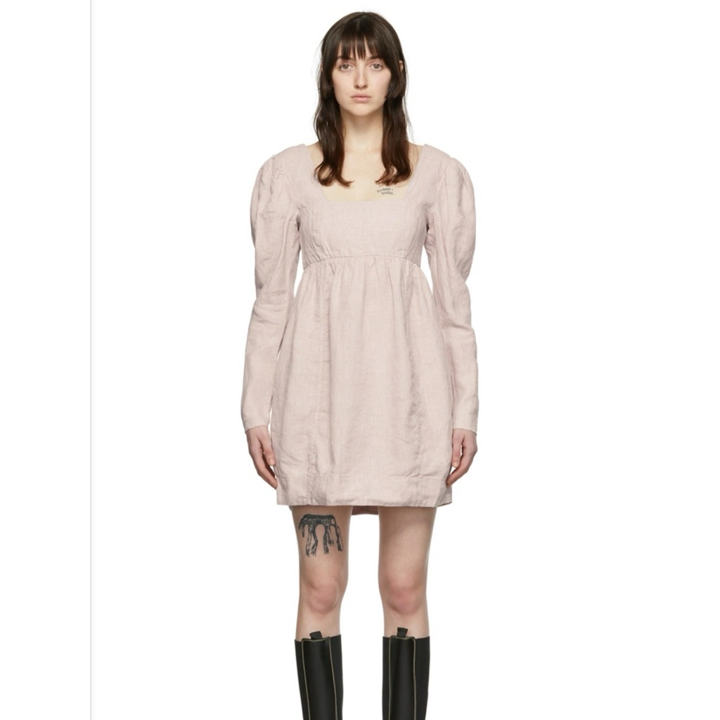 Ganni Open-Back Hemp Babydoll Dress