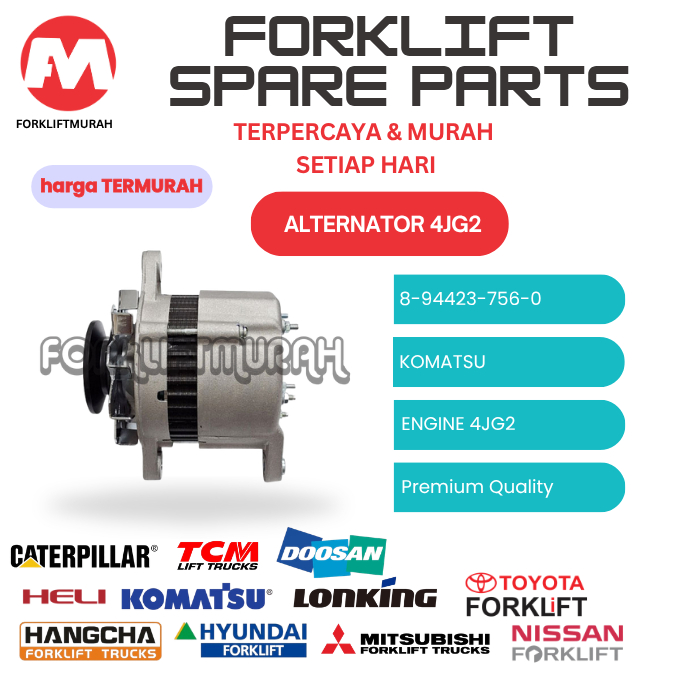 ALTERNATOR 4JG2 SPAREPART FORKLIFT KOMATSU 8-94423-756-0