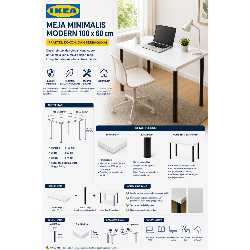 Meja Ikea Adils/Linmonn Putih