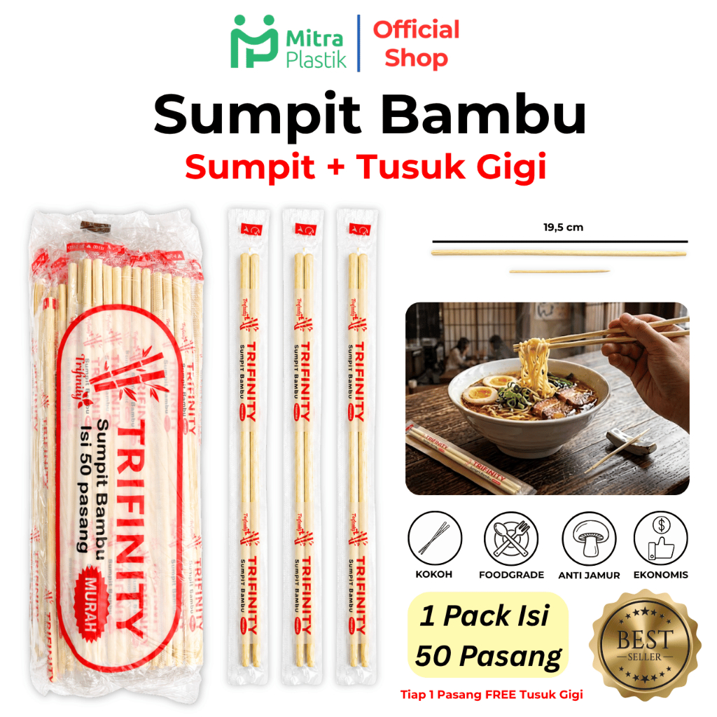 Sumpit Bambu Murah Isi 50 Pasang Free Tusuk Gigi Sumpit Trifinity Sekali Pakai Higienis Foodgrade