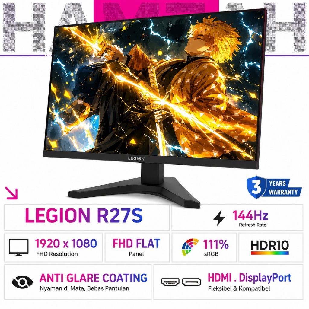 Monitor Gaming Lenovo Legion R24S 23.8" IPS FHD 144Hz 1ms