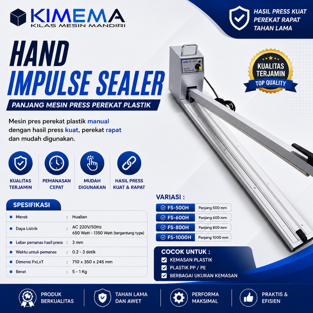 Hand Impulse Sealer Panjang Mesin Press Perekat Plastik Cocok untuk Laundry