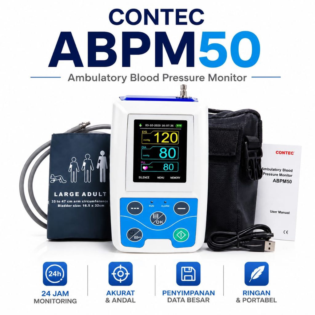 Contec ABPM50 Ambulatory Blood Pressure Monitor ABPM 24 Jam Holter Tensi Digital