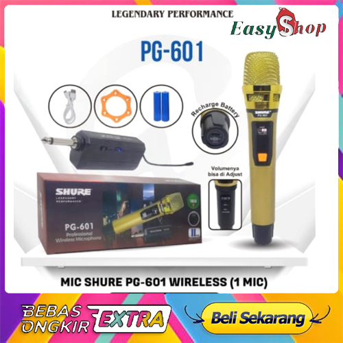 Mic wireless single Shure PG-601 Mic Profesional Wireless Microphone  Premium Original