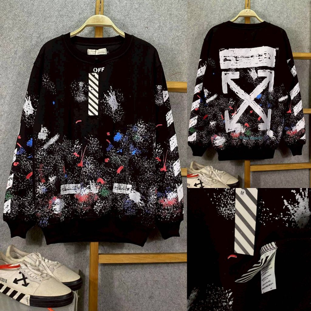 ( OFF WHITE ) MIRROR =>> Sweatshirt Crewneck Branded Premium Cotton Flecee Tebal 280 Gramasi Pria & 