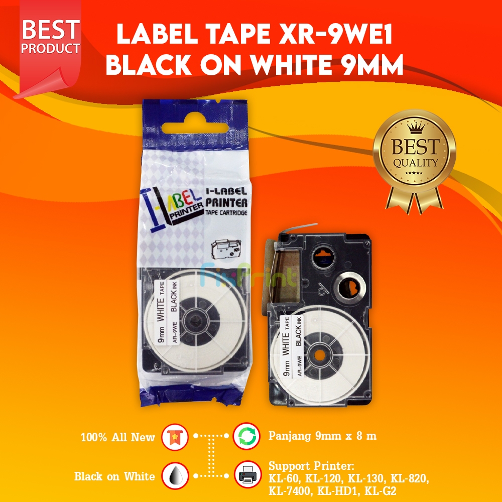 Tape Label Casio XR-9WE1 9mm Black on White Printer KL60 KL820 KL7400