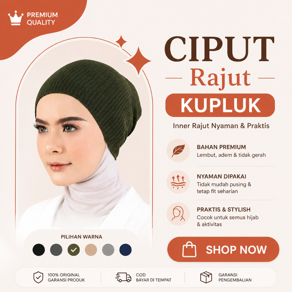 Ciput Rajut Kupluk Premium Anti Melar | Inner Hijab Rajut Kupluk Adem & Nyaman | Ciput Kupluk Wanita