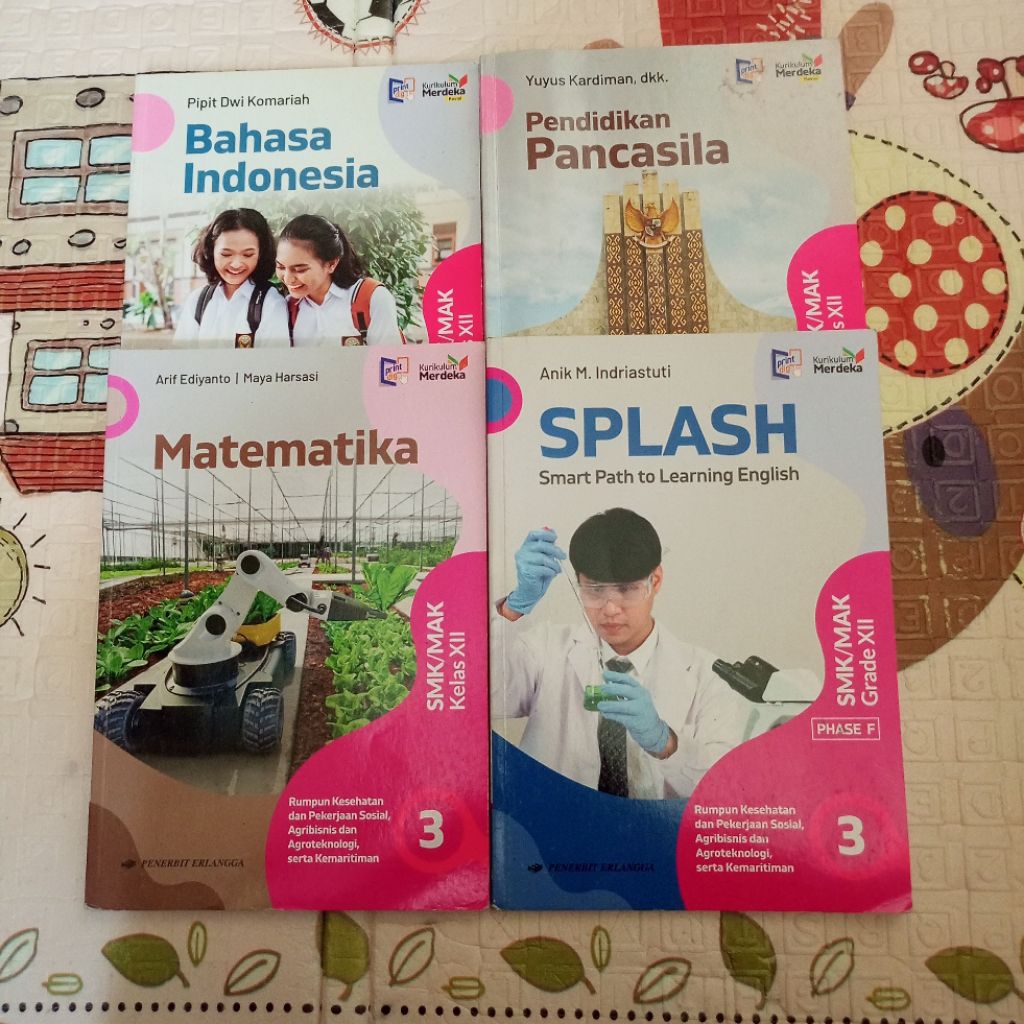 (PRELOVED) Paket Buku Erlangga Kelas 12 SMK Kurikulum Merdeka - Bahasa Indonesia, PPKN, Bahasa Inggr