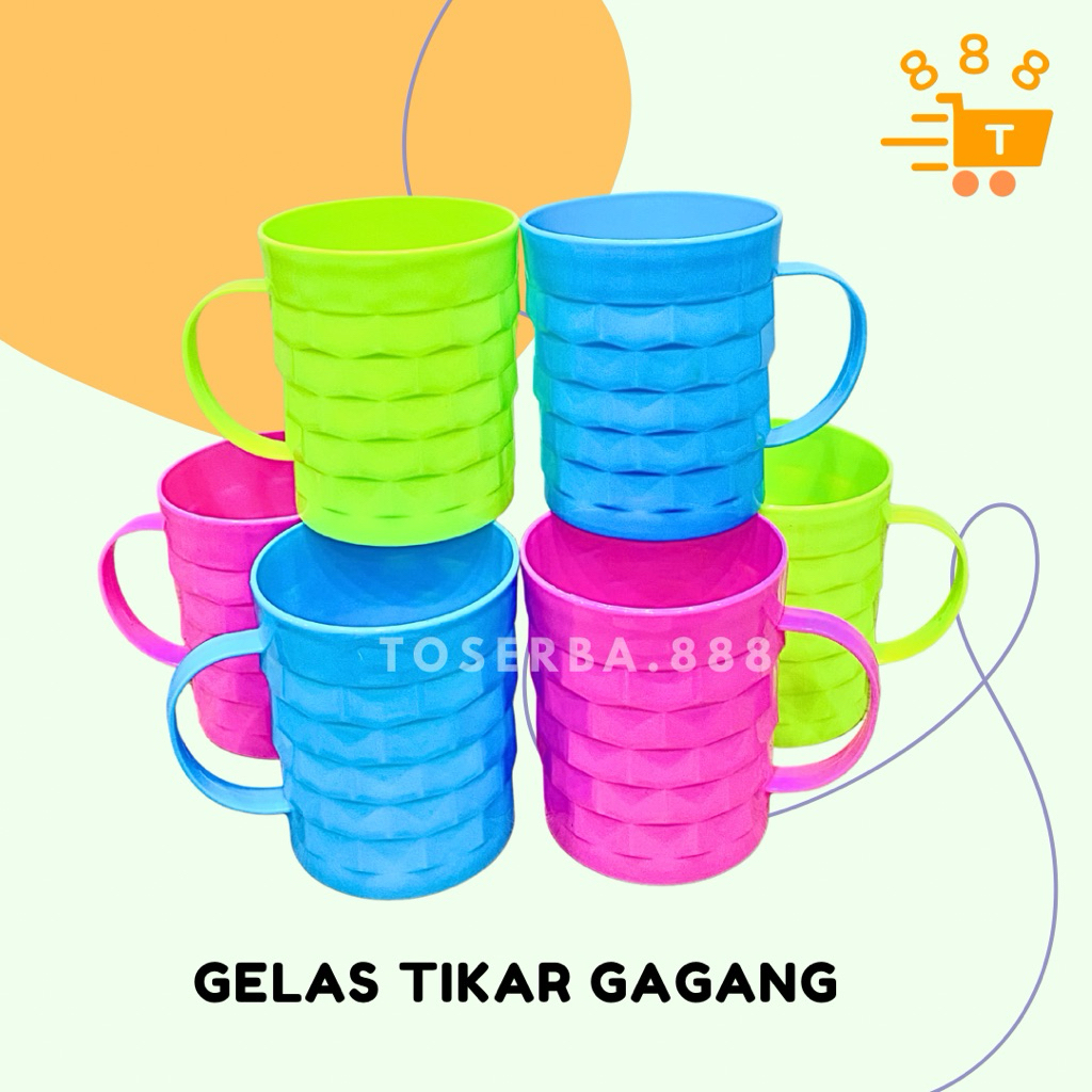 6pcs Gelas Gagang Tikar Plastik Tebal Foodgrade Premium Mug Cangkir Minum