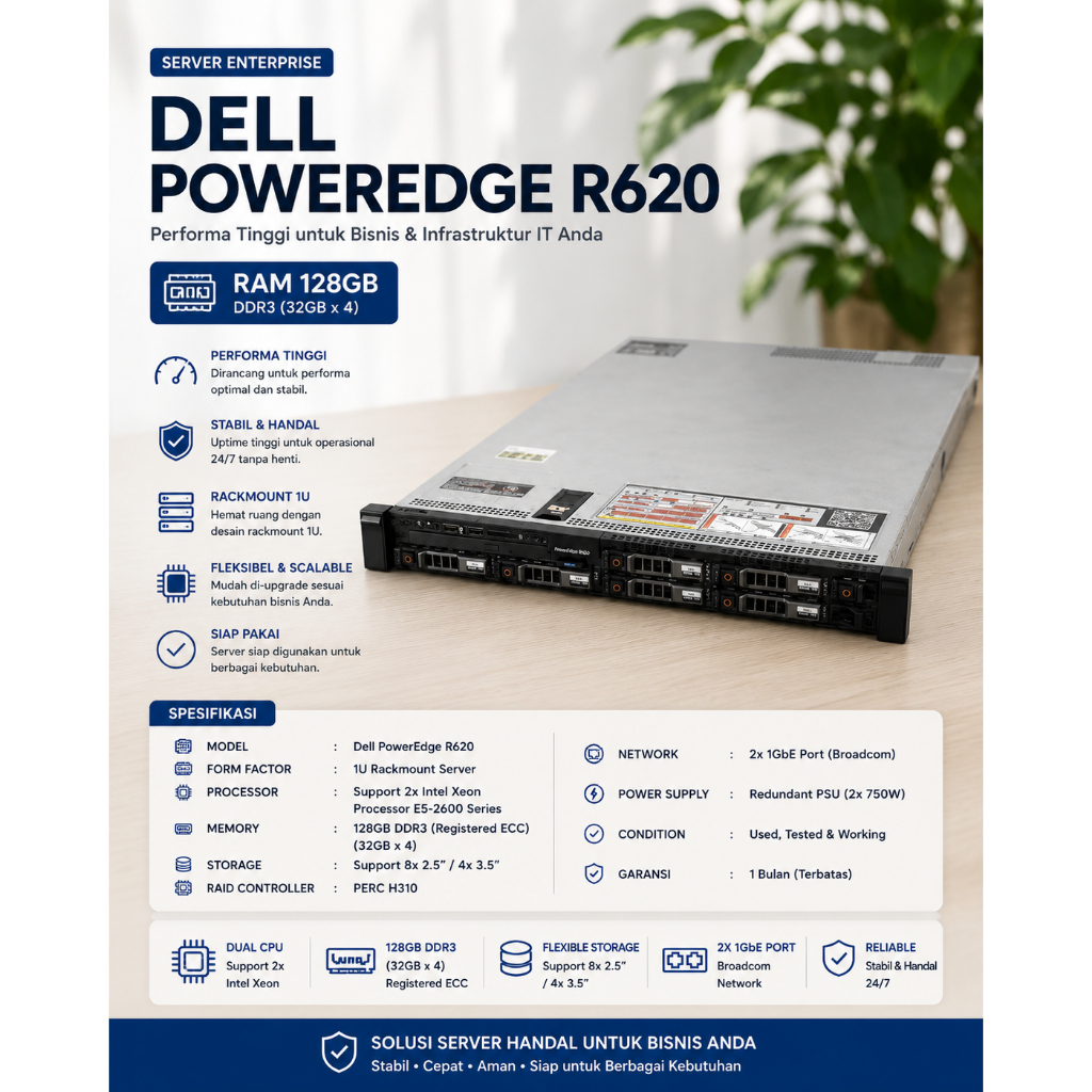 Server Dell PowerEdge R620 RAM 128gb