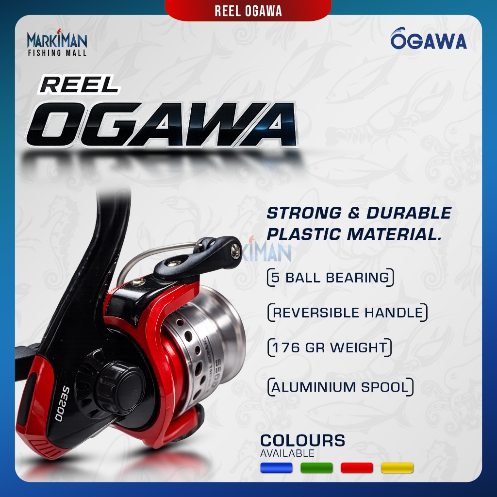 Reel Pancing Spinning Ogawa SE 200A Random Color | Aluminium Spool, 5 Ball Bearings, Ringan 176gr, B