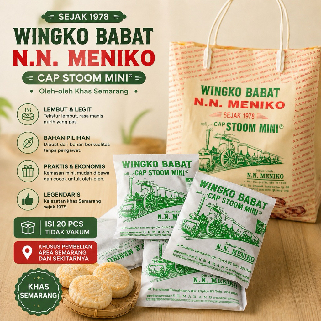 Wingko Babat N.N. Meniko Cap Stoom Mini Asli Original Isi 20 (Tidak Vakum) Khusus Pengiriman Semaran