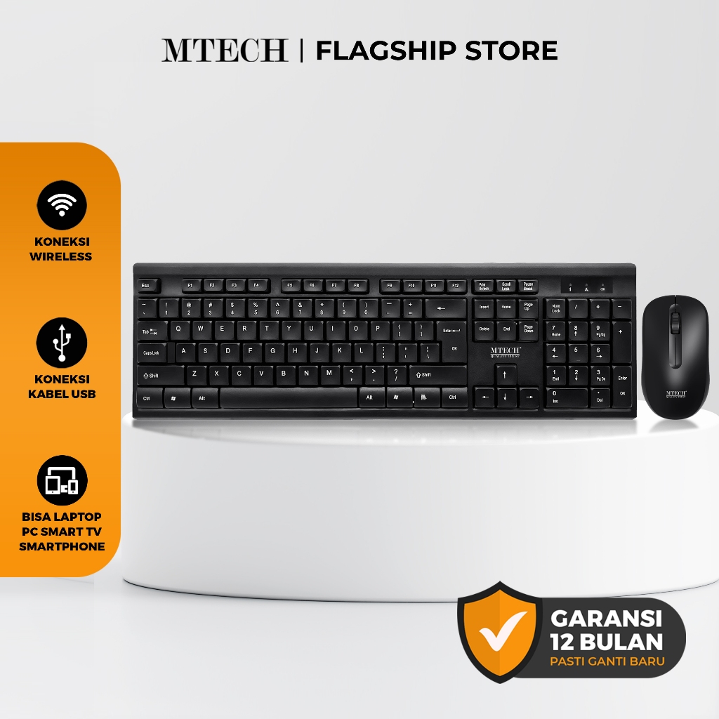 MTECH Flagship Keyboard Mouse Kombo Wireless STK 04 For Laptop PC Tablet Smart Tv - Garansi 1 Tahun