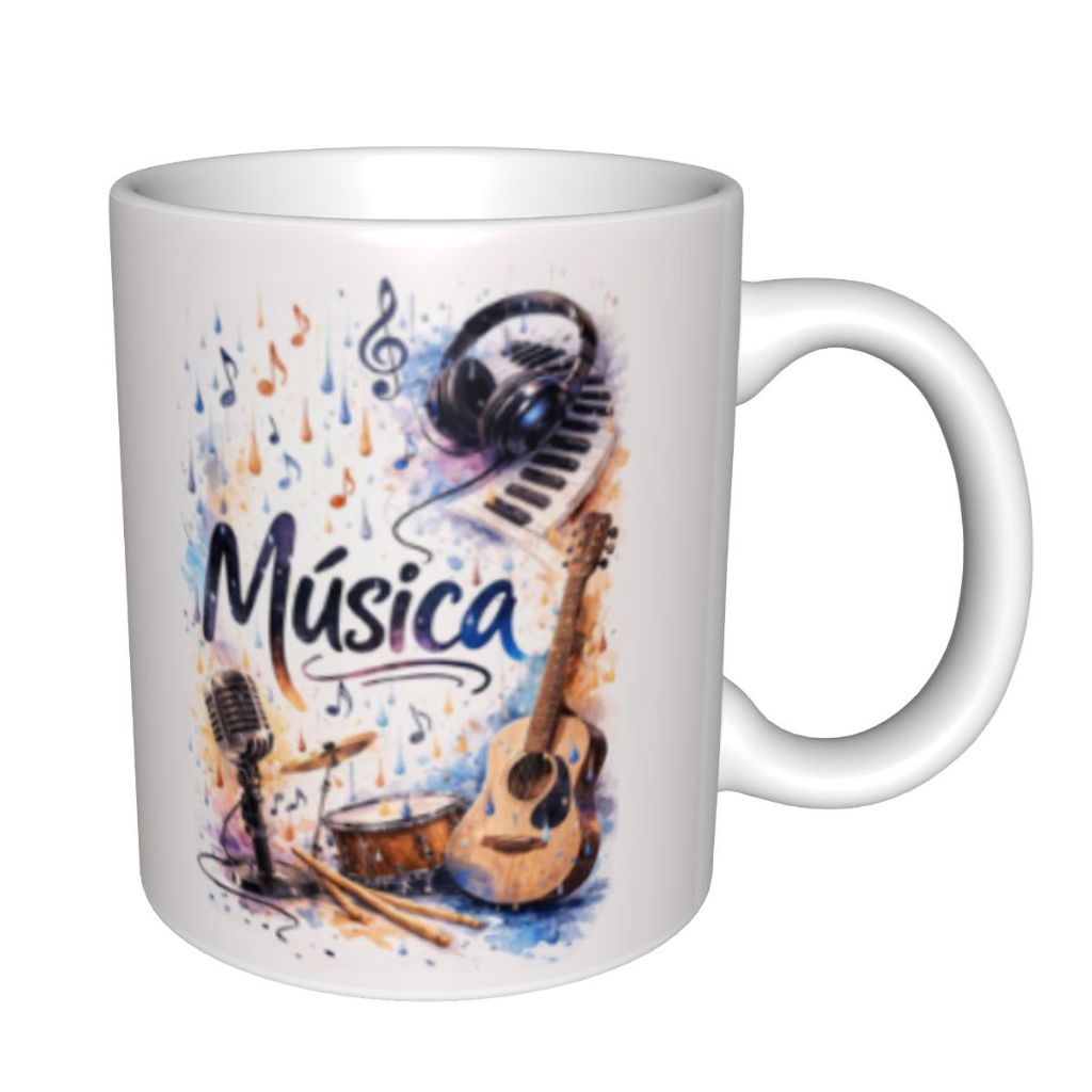 Gelas Kopi mug Keramik Motif Alat Musik Gitar Drum Mic Headphone Teks Música,Minum Hadiah Pecinta Mu