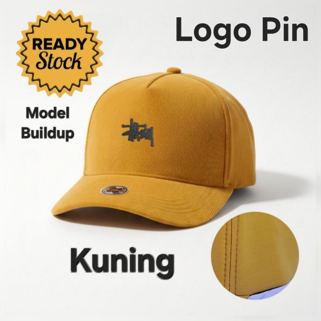 Topi Pria Built up Sttusy Logo Besi pin bahan Flexibel Caps Baseball Fashion