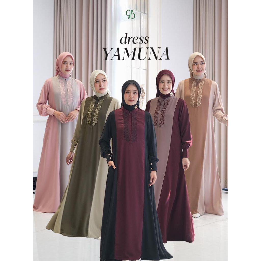 Greenism Yamuna Dress Gamis Polos Bordir Premium