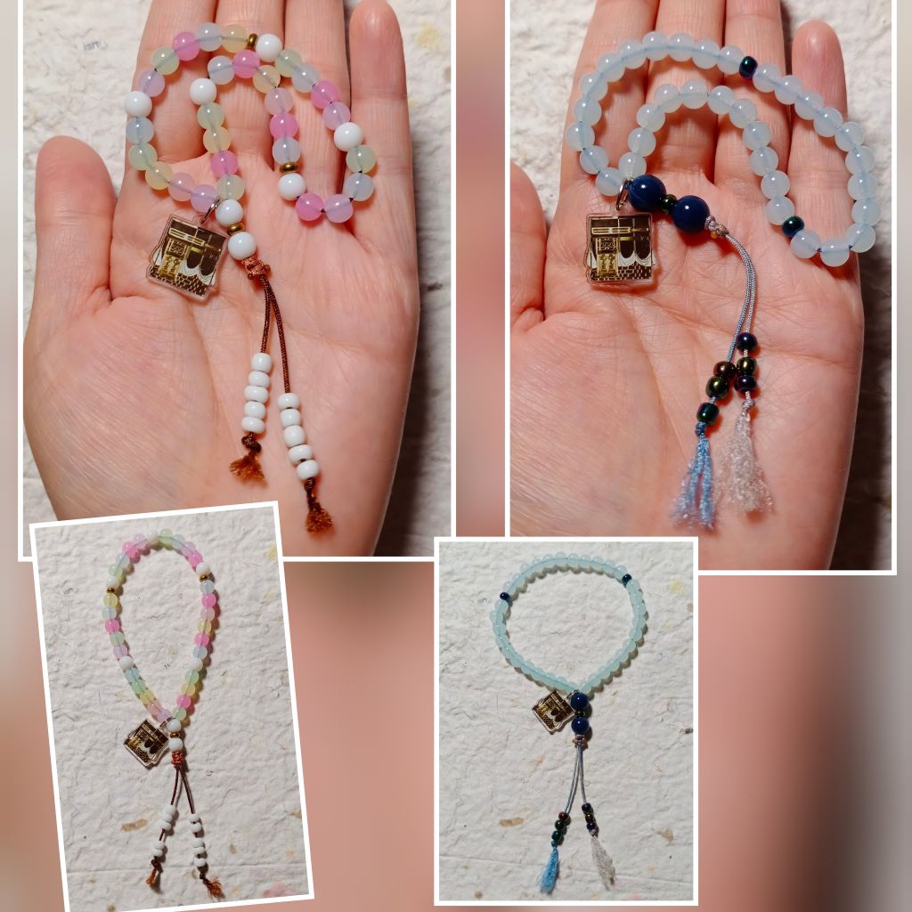gelang 33 butir Tasbih Mini Handmade Manik Akrilik Kabah Liontin Ka'bah | Tasbih Jari Dzikir Souveni