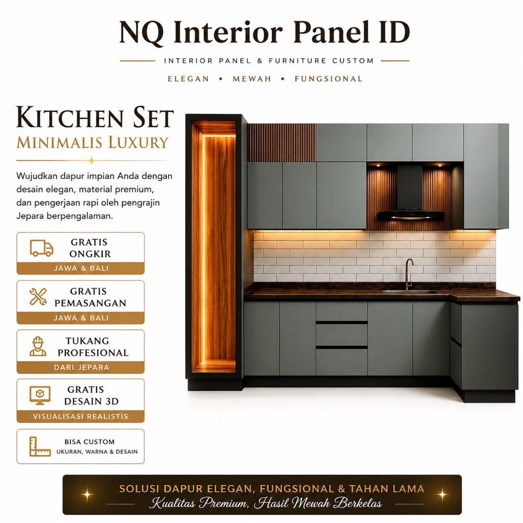 Kitchen Set Custom Mewah Full Kabinet Dapur Multiplek Finishing HPL Premium
