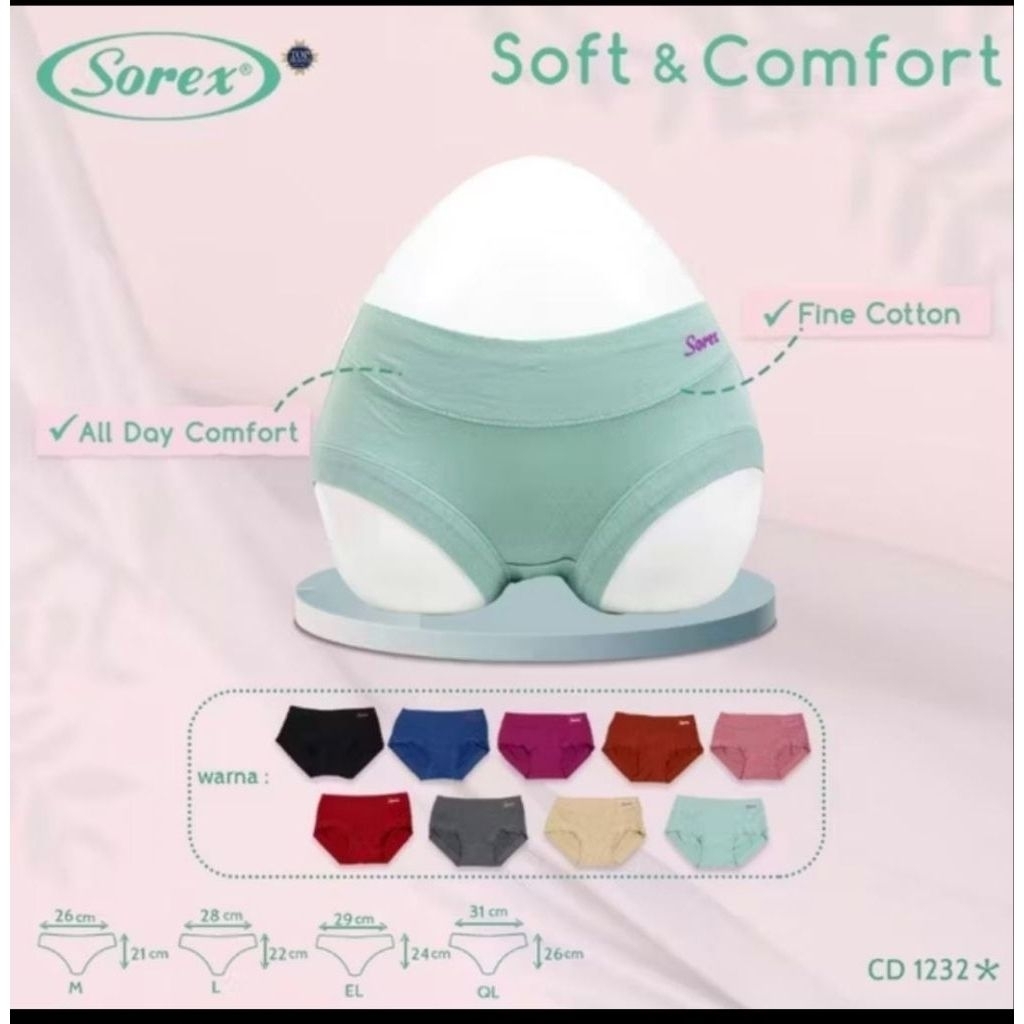 SOREX ( 12 PCS ) / 1 LUSIN CELANA DALAM WANITA TYPE ART 1232 SOREX SOFT OROGINAL / KOLOR CEWEK WANIT