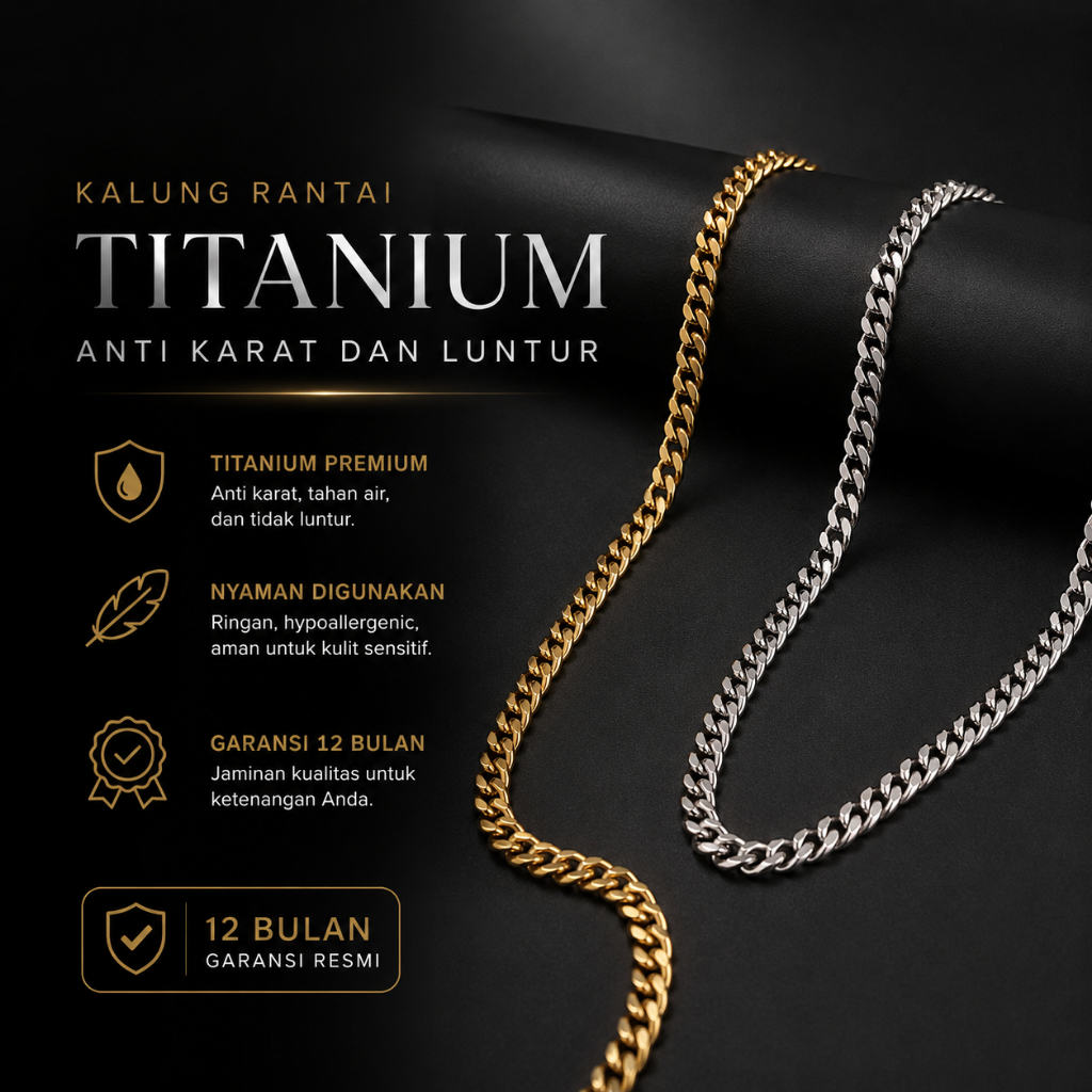 Kalung Pria Titanium Rantai Besar Baja Kualitas Premium