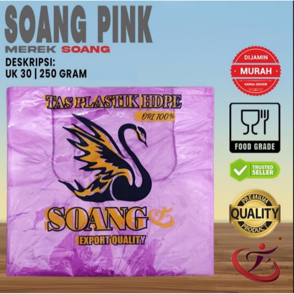 Plastik Kresek Pink ukuran 30 cm merek soang