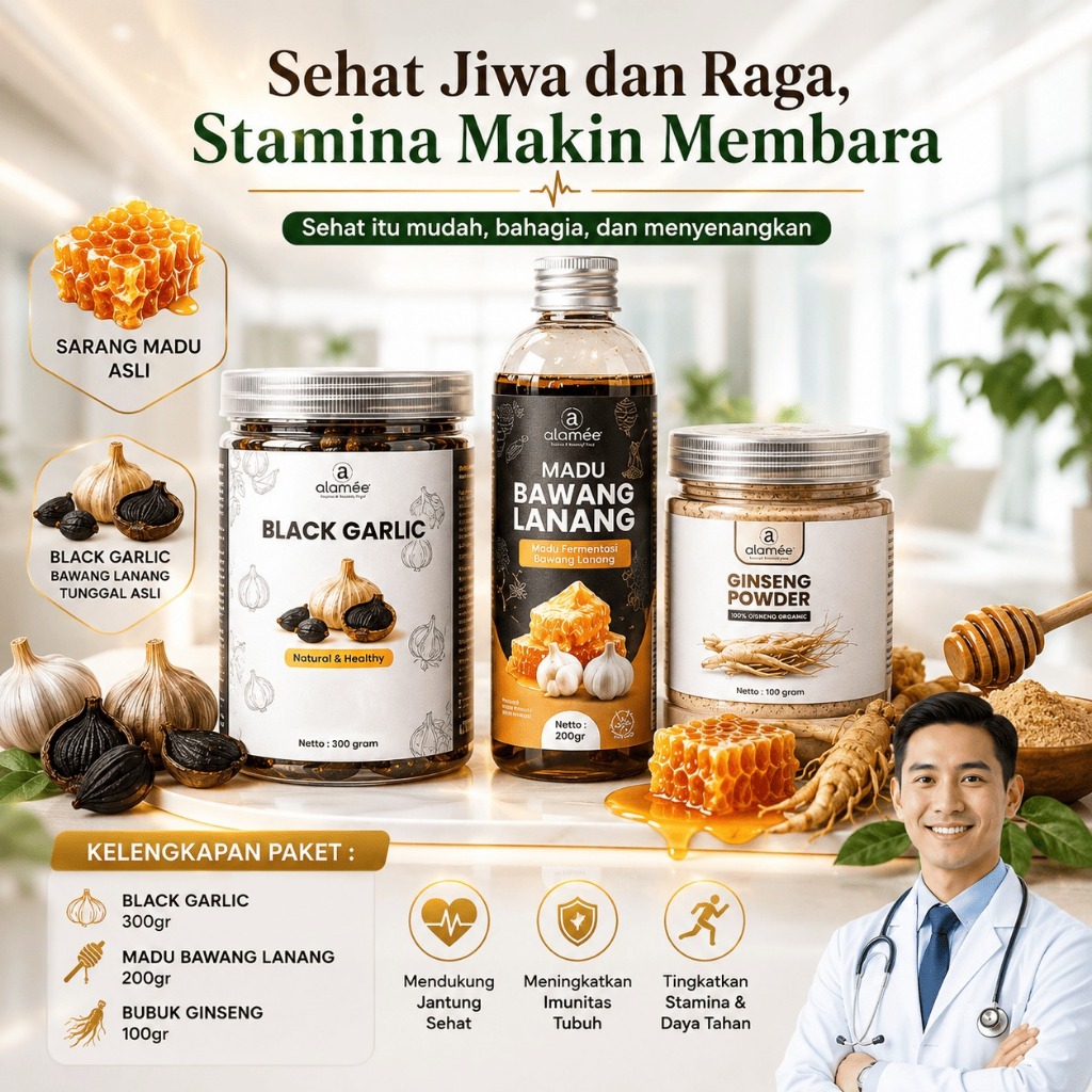 ALAMEE Bundling Black Garlic Madu Bawang Lanang Fermentasi Bubuk Ginseng Powder Booster Stamina