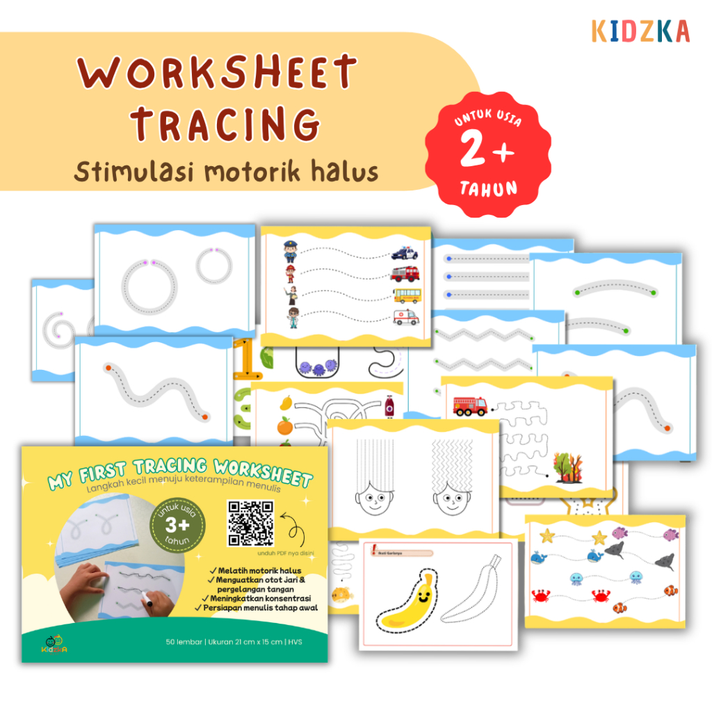 50 Lembar Worksheet full color Anak PAUD / TK  Aktivitas Menulis, Belajar Menulis Bonus File PDF Wor