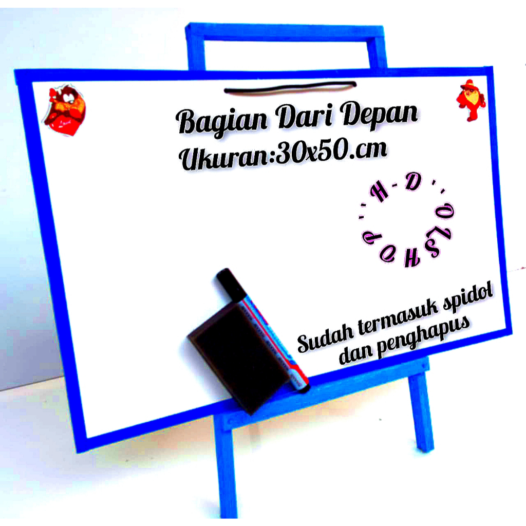 Papan tulis dengan penyangga ukuran 30x50 gratis spidol dan penghapus/ Papan tulis penyangga kayu/pa