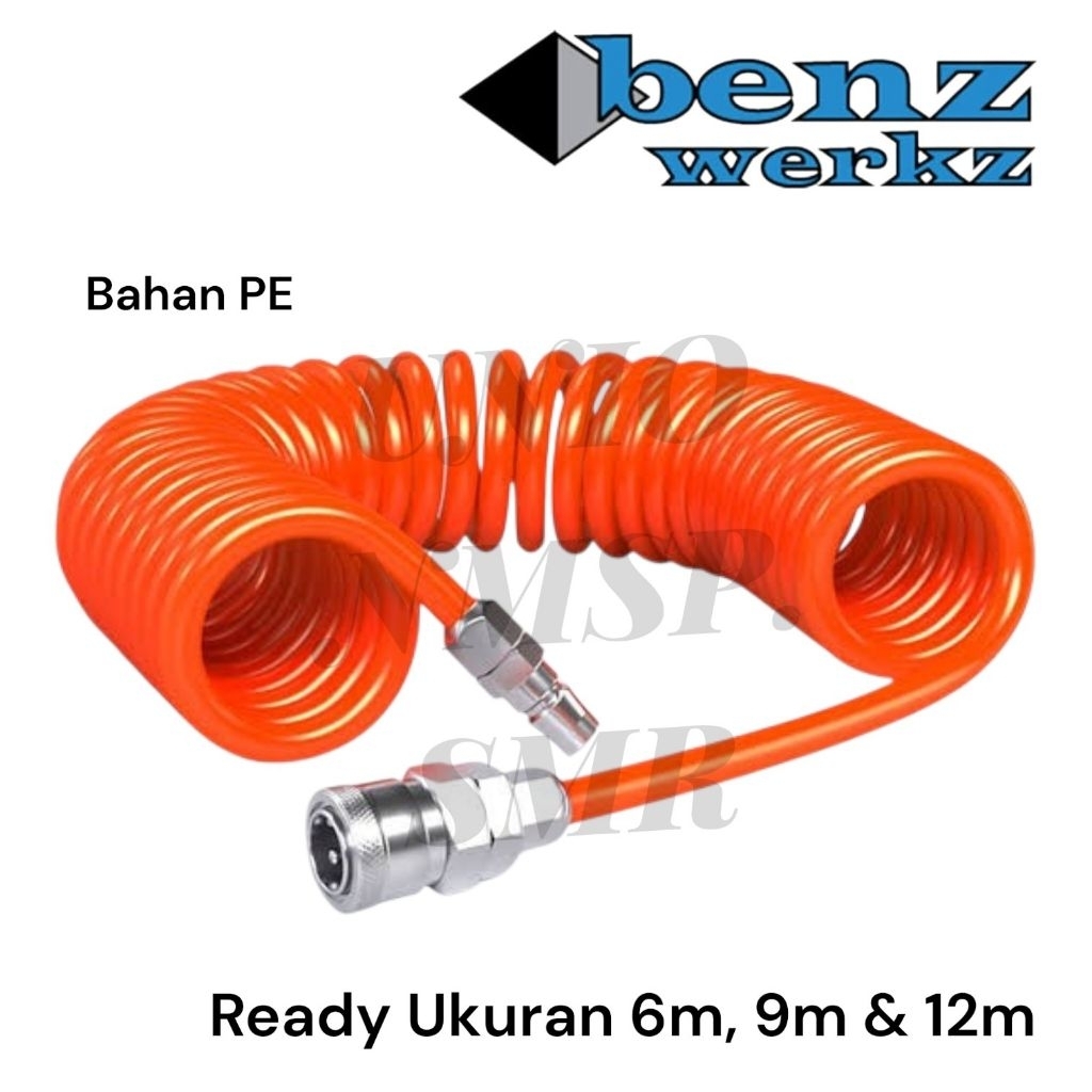 Benz Werkz Selang Kompresor Spiral PE Recoil Air Hose Coupler 6m 9m 12m Selang Angin Kompresor Tekan